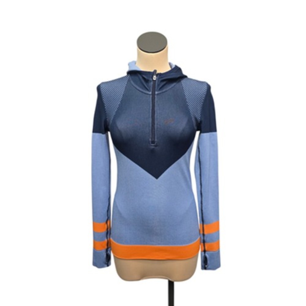 Tory Sport Hoodie Womens XS Blue Navy‎ Orange Colorblock Quarter Zip Pullover